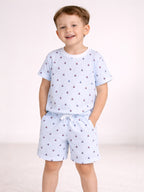 Infant Boys Sailboats Print Cotton Pajama Set “ Striped T-Shirt & Shorts Nightwear