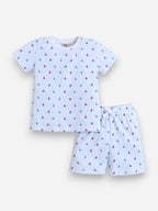 Infant Boys Sailboats Print Cotton Pajama Set “ Striped T-Shirt & Shorts Nightwear