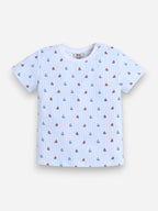 Infant Boys Sailboats Print Cotton Pajama Set “ Striped T-Shirt & Shorts Nightwear
