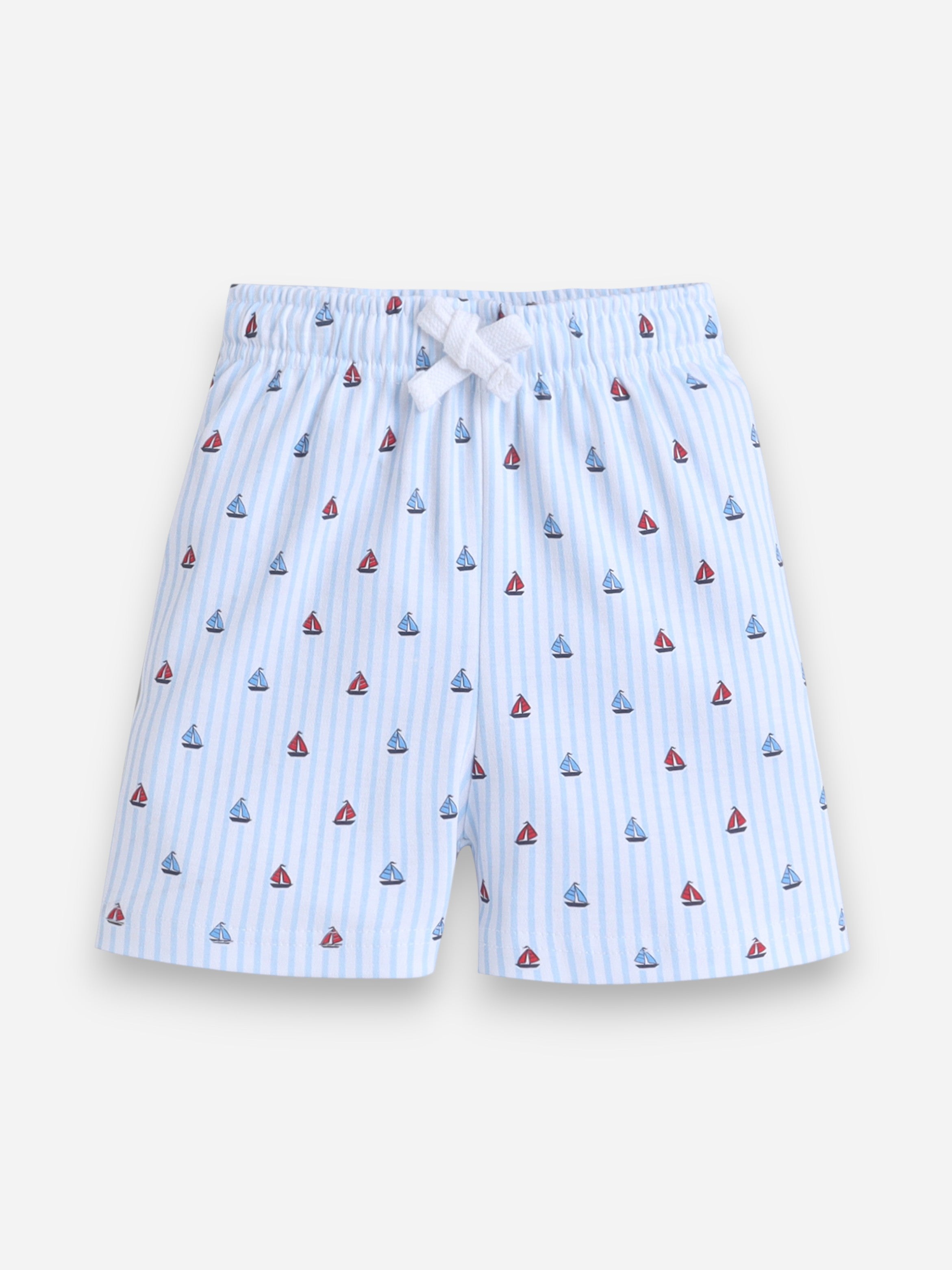 Infant Boys Sailboats Print Cotton Pajama Set “ Striped T-Shirt & Shorts Nightwear