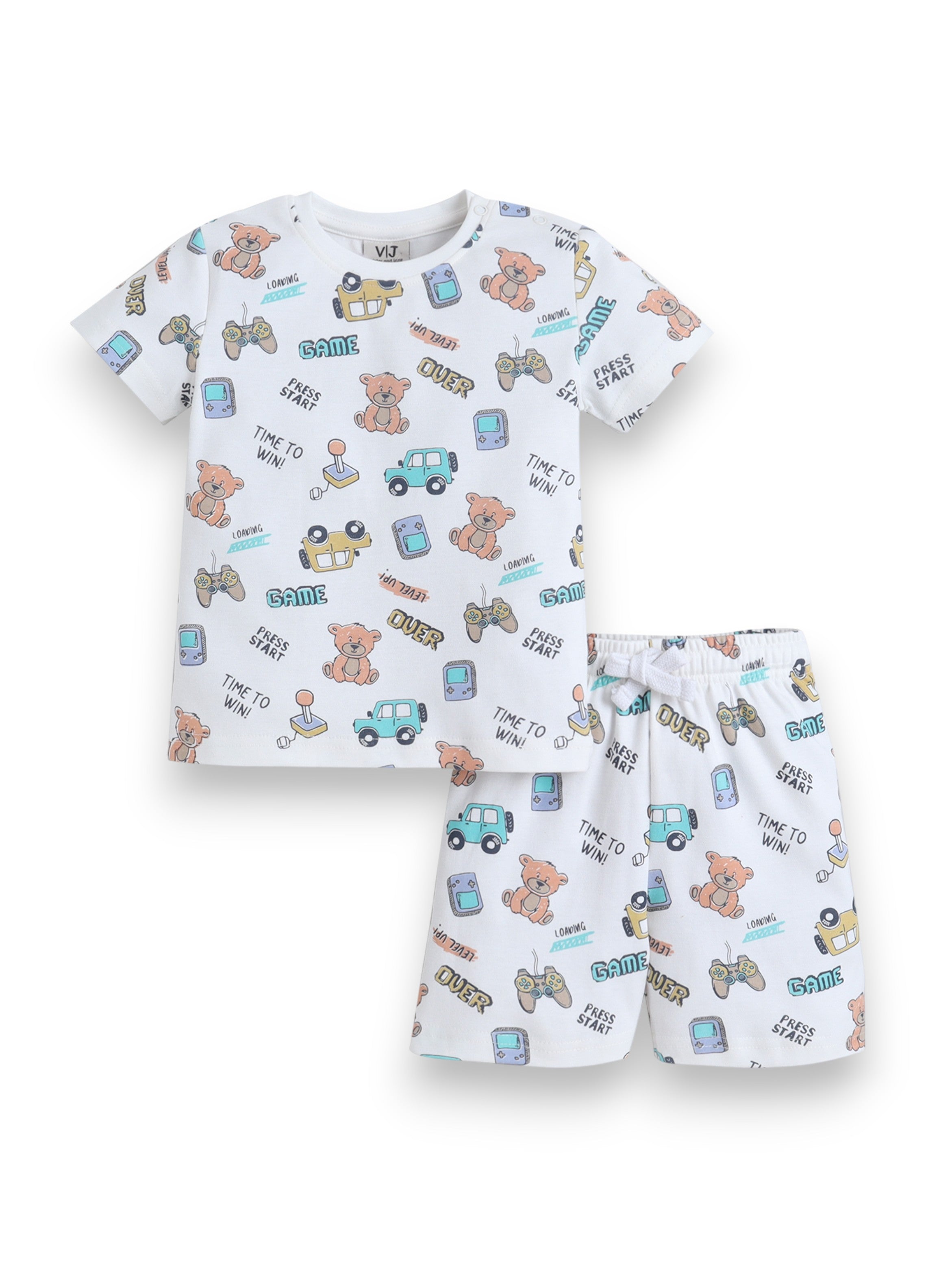 Infant Boys Vehicle Print Cotton Pajama Set “ Soft T-Shirt & Shorts Nightwear