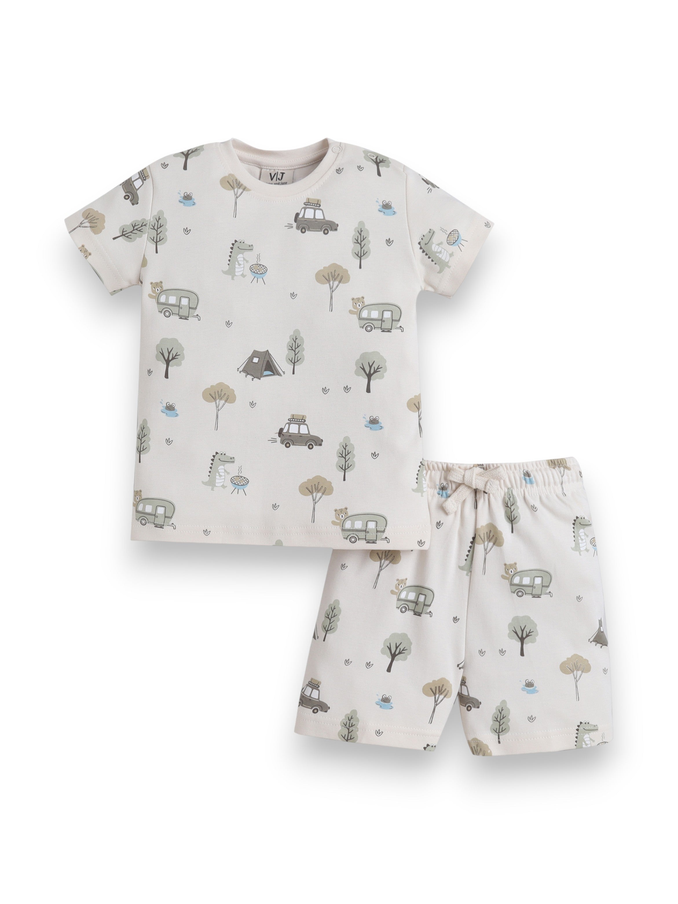 Infant Boys Animal Print Cotton Pajama Set “ Soft T-Shirt & Shorts Nightwear