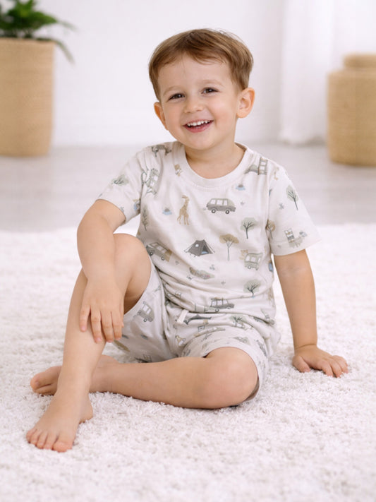 Infant Boys Animal Print Cotton Pajama Set – Soft T-Shirt & Shorts Nightwear