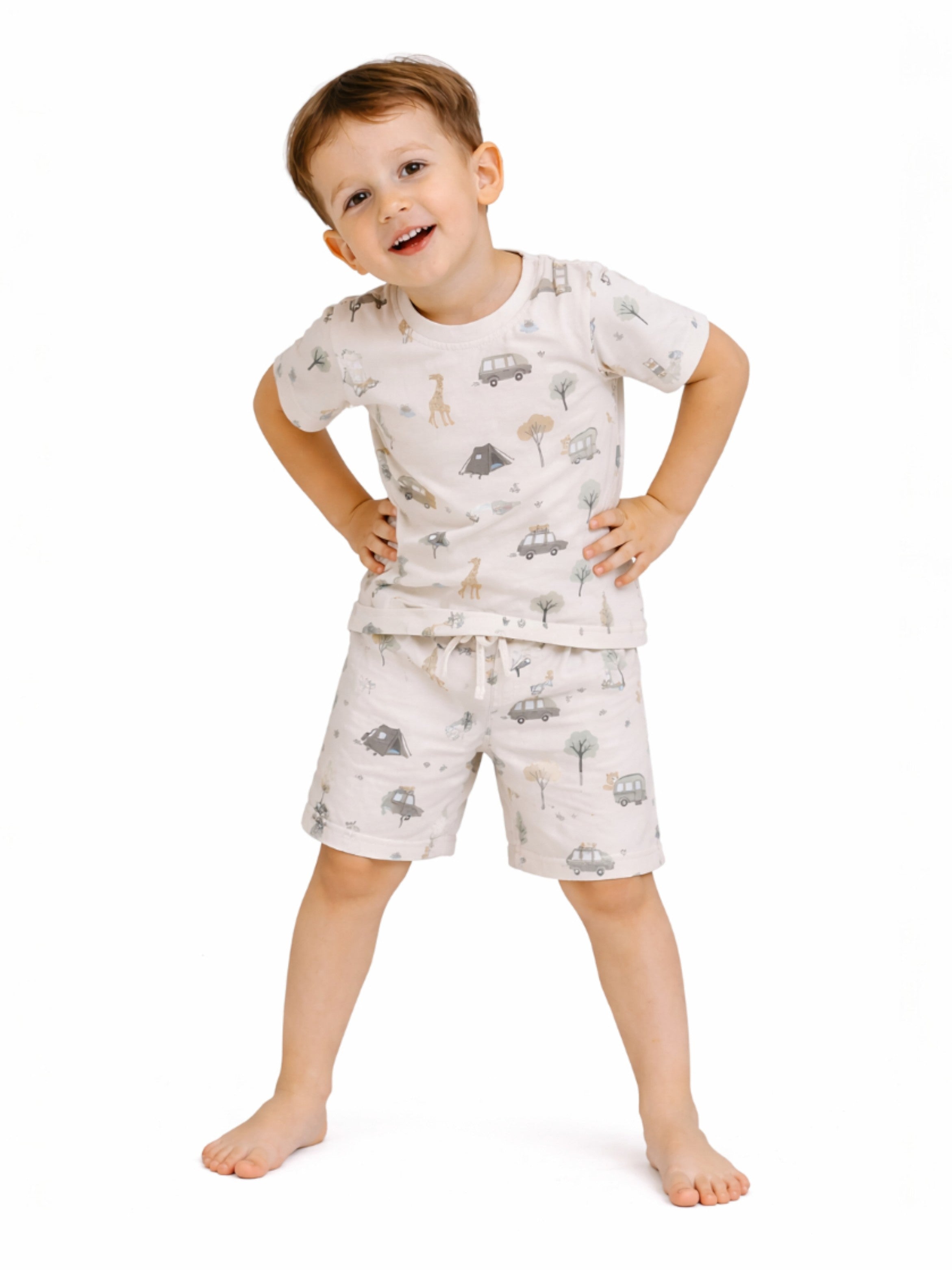 Infant Boys Animal Print Cotton Pajama Set “ Soft T-Shirt & Shorts Nightwear