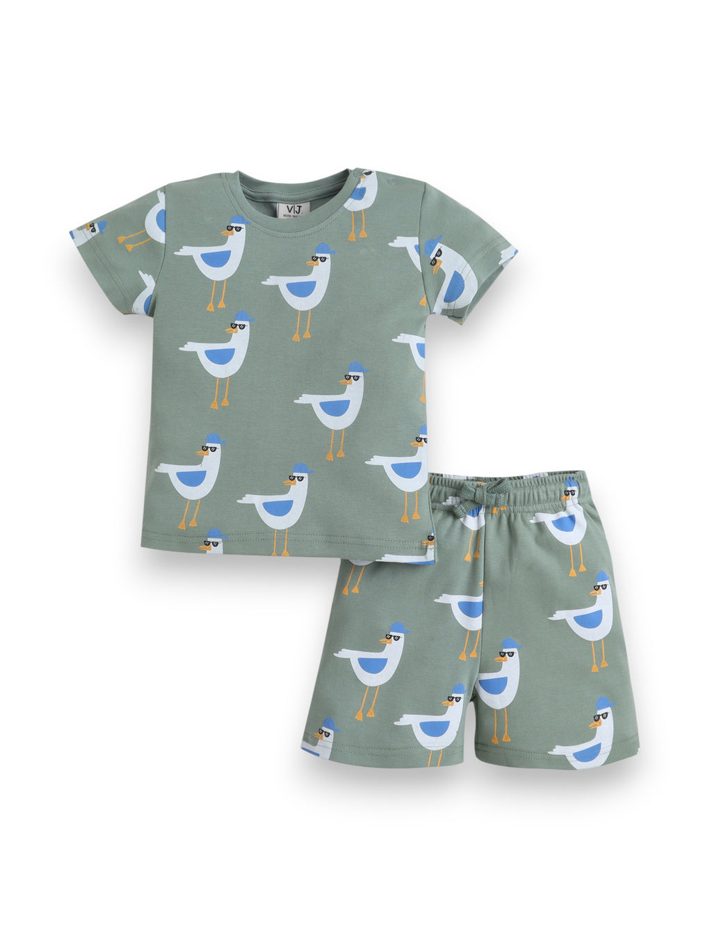 Infant Boys Bird Print Cotton Pajama Set “ Soft T-Shirt & Shorts Nightwear
