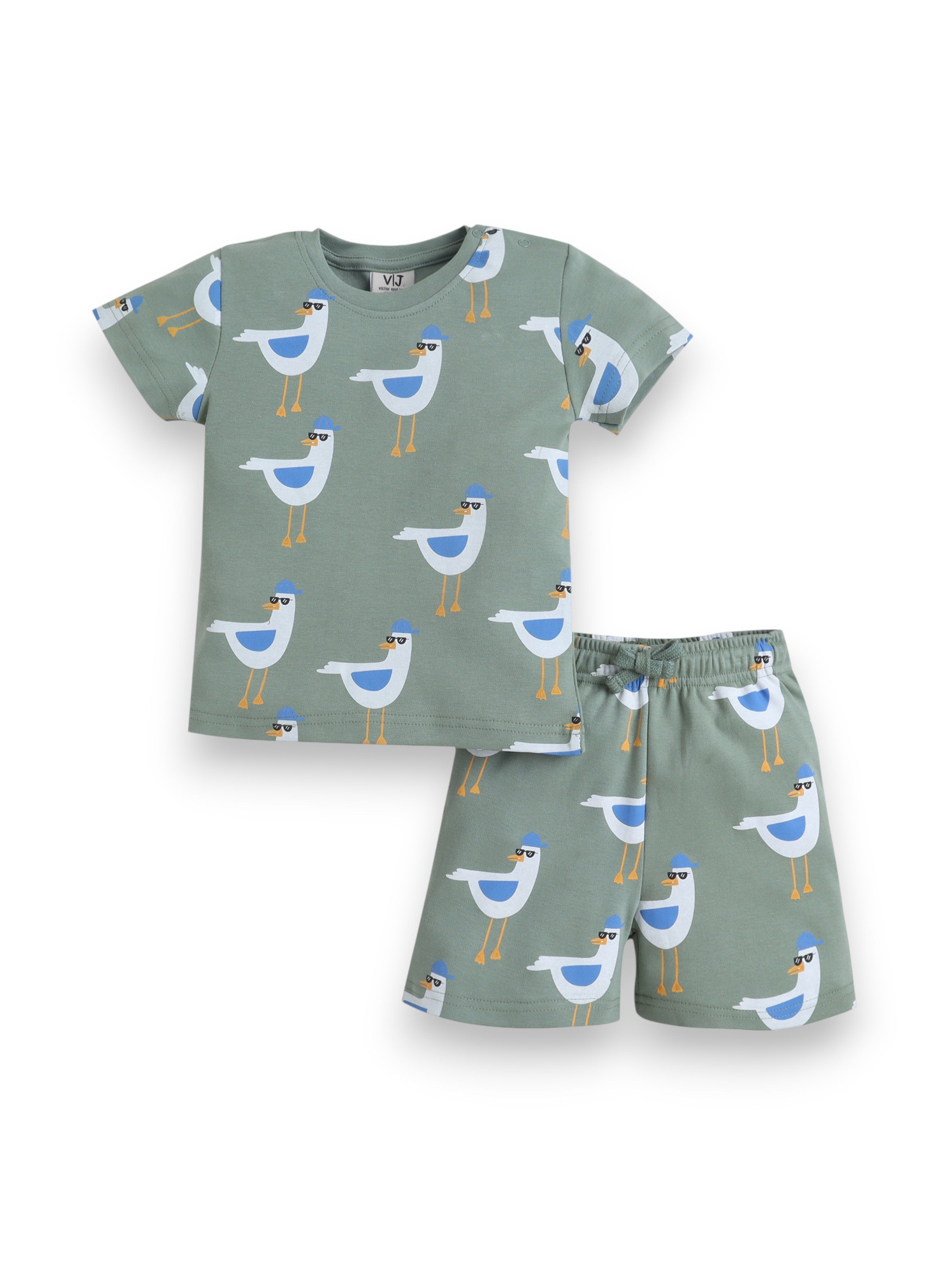 Infant Boys Bird Print Cotton Pajama Set “ Soft T-Shirt & Shorts Nightwear