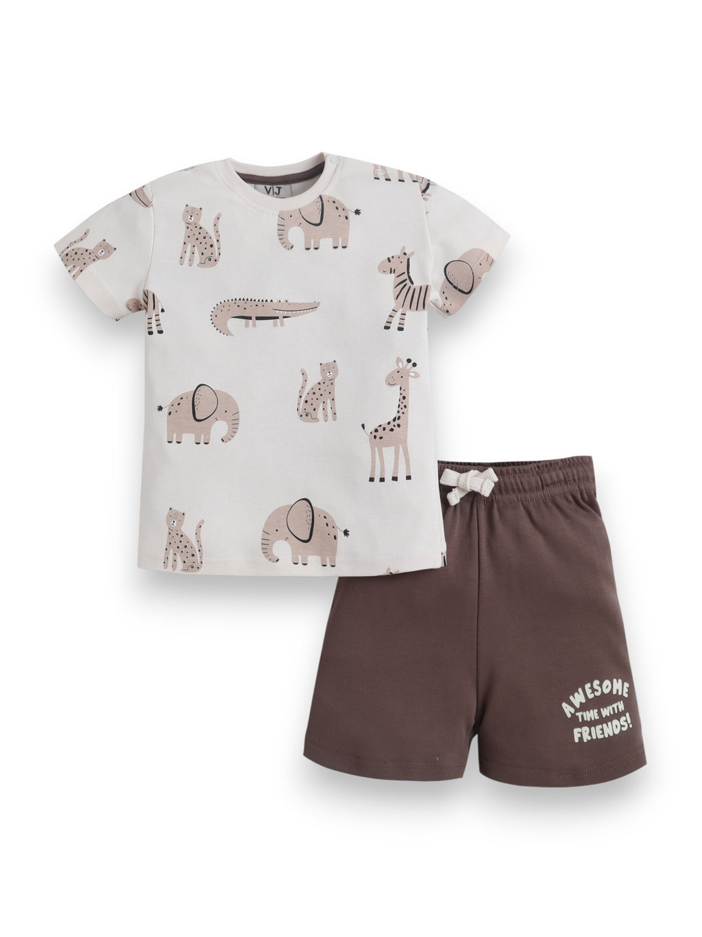 Infant Boys Safari Animal Print Cotton Pajama Set “ T-Shirt & Shorts Nightwear