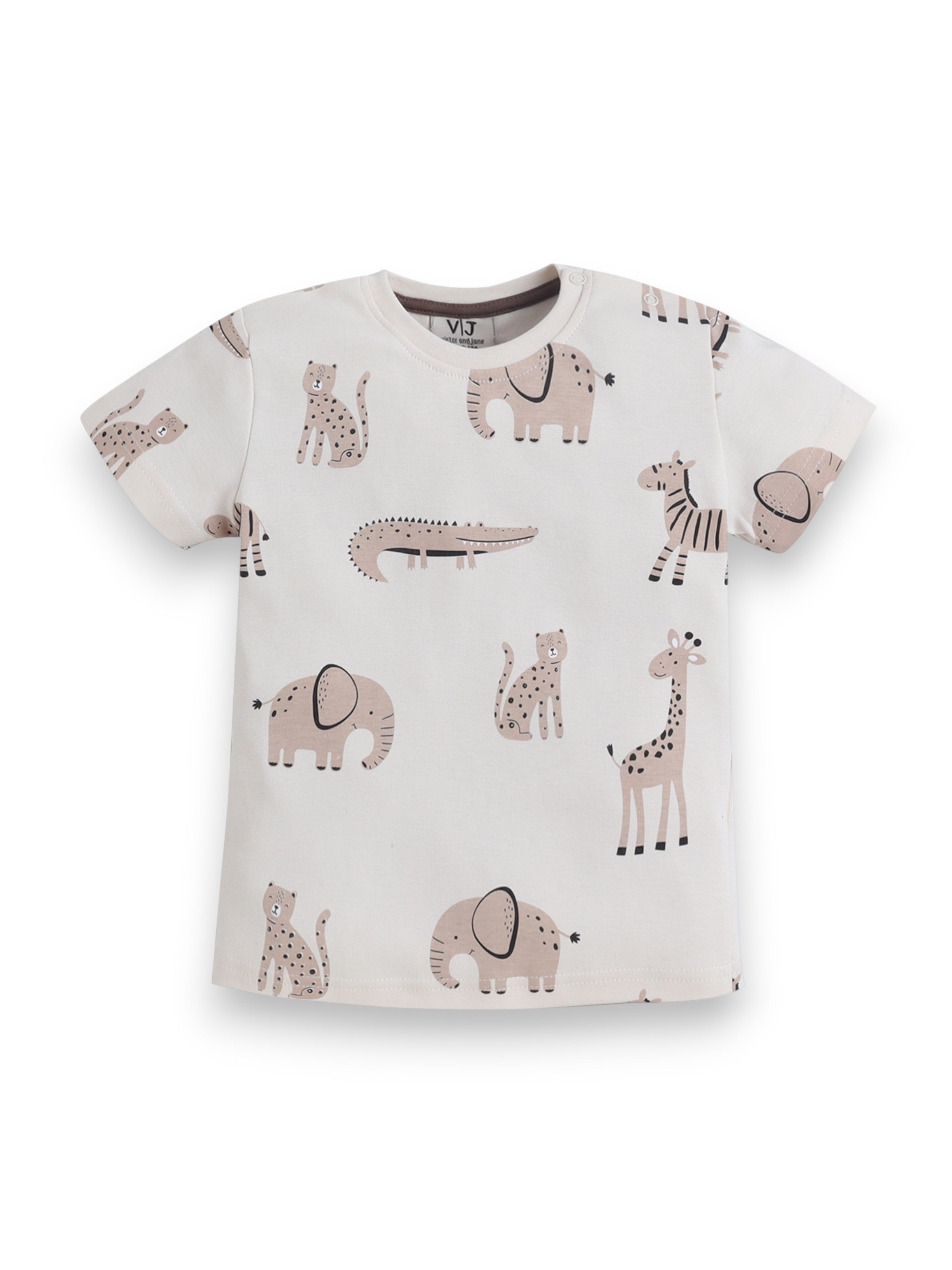 Infant Boys Safari Animal Print Cotton Pajama Set “ T-Shirt & Shorts Nightwear