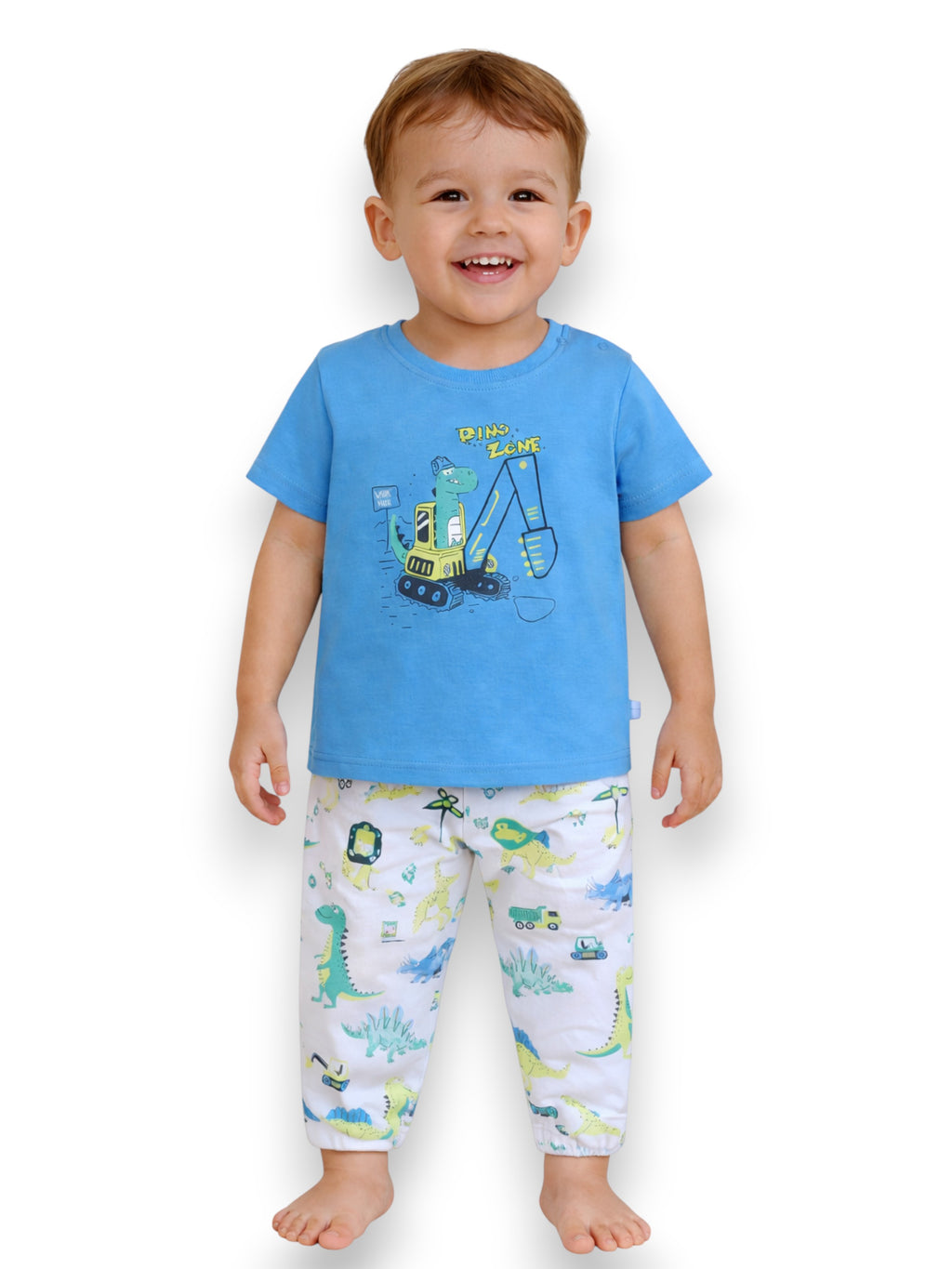 Infant Boys Dinosaur Construction Print Cotton Pajama Set “ T-Shirt & Pajama Pants Nightwear