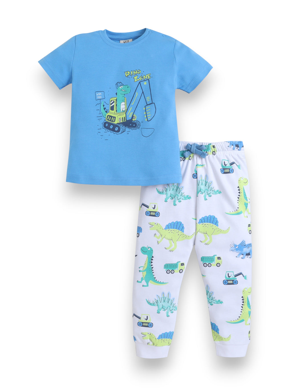 Infant Boys Dinosaur Construction Print Cotton Pajama Set “ T-Shirt & Pajama Pants Nightwear