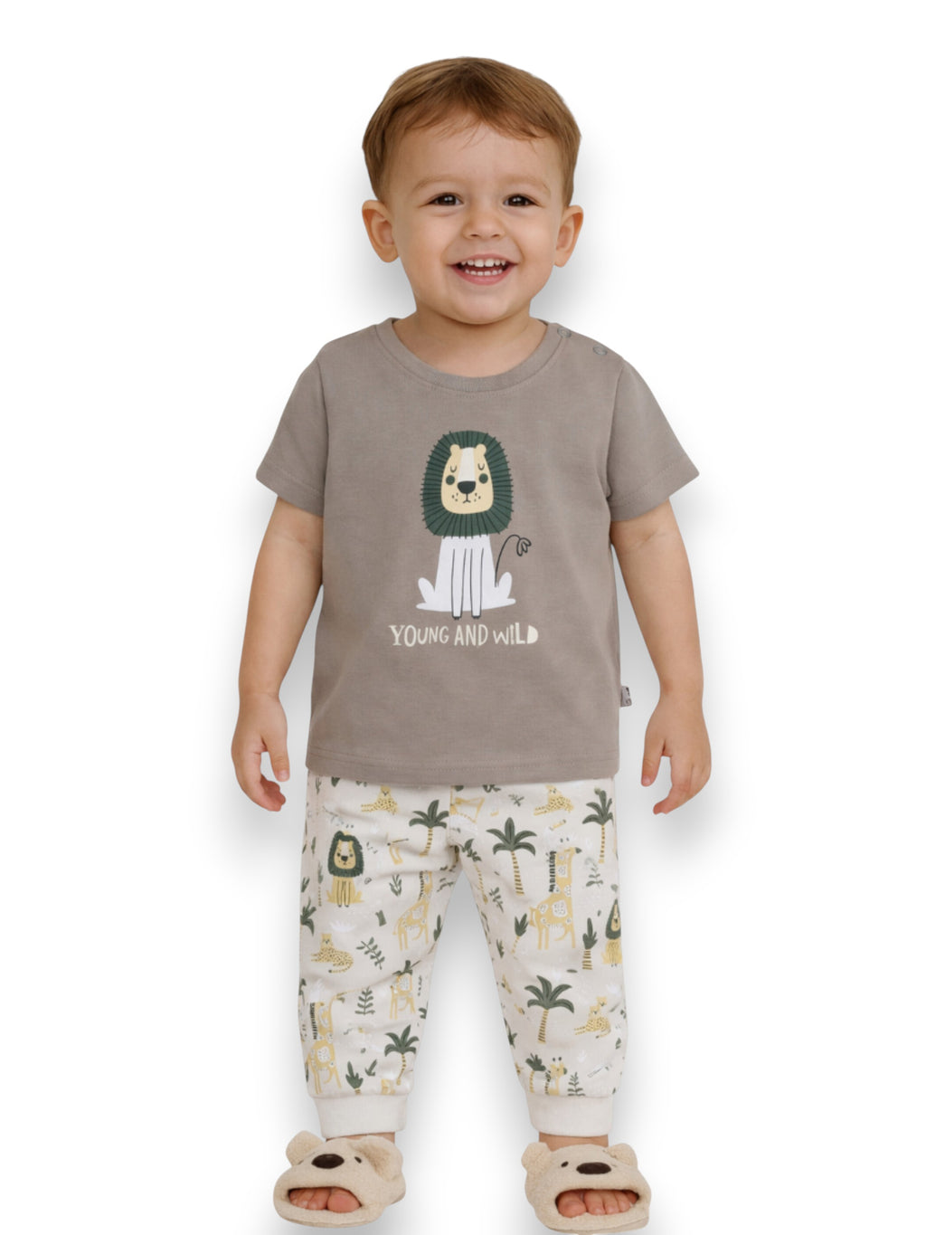 Infant Boys Lion Print Cotton Pajama Set “ T-Shirt & Pajama Pants Nightwear