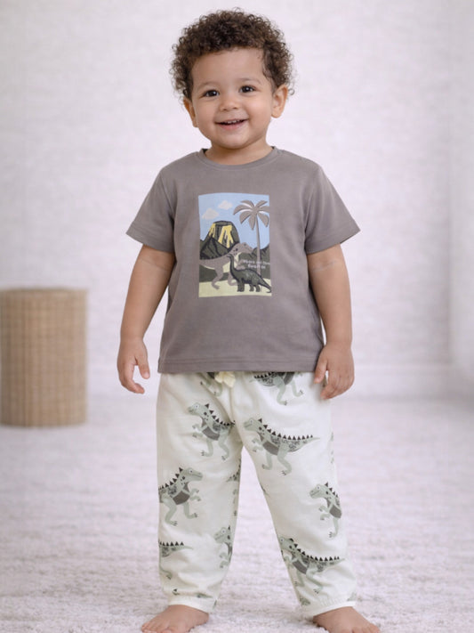 Infant Boys Nature Print Cotton Pajama Set – T-Shirt & Pajama Pants Nightwear