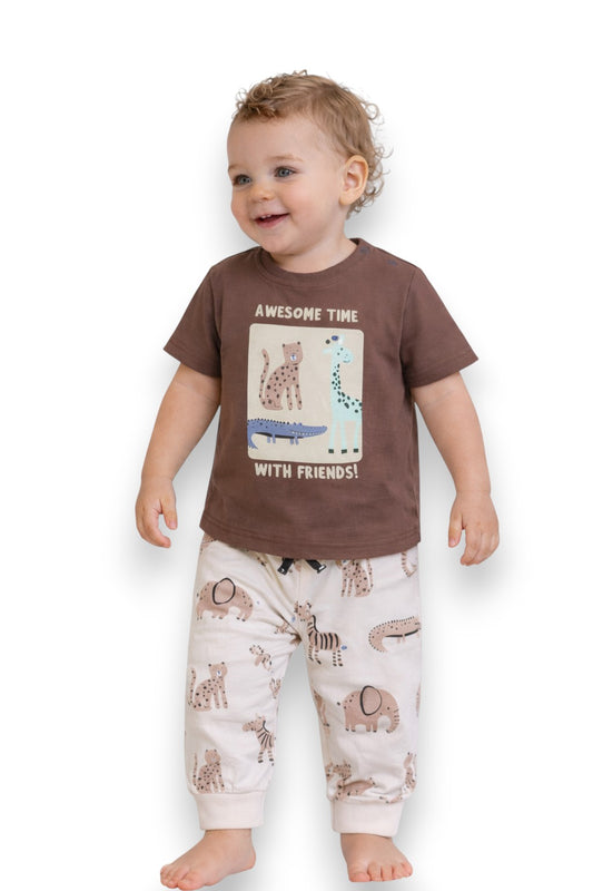 Infant Boys Animal Graphic Cotton Pajama Set – T-Shirt & Pajama Pants Nightwear