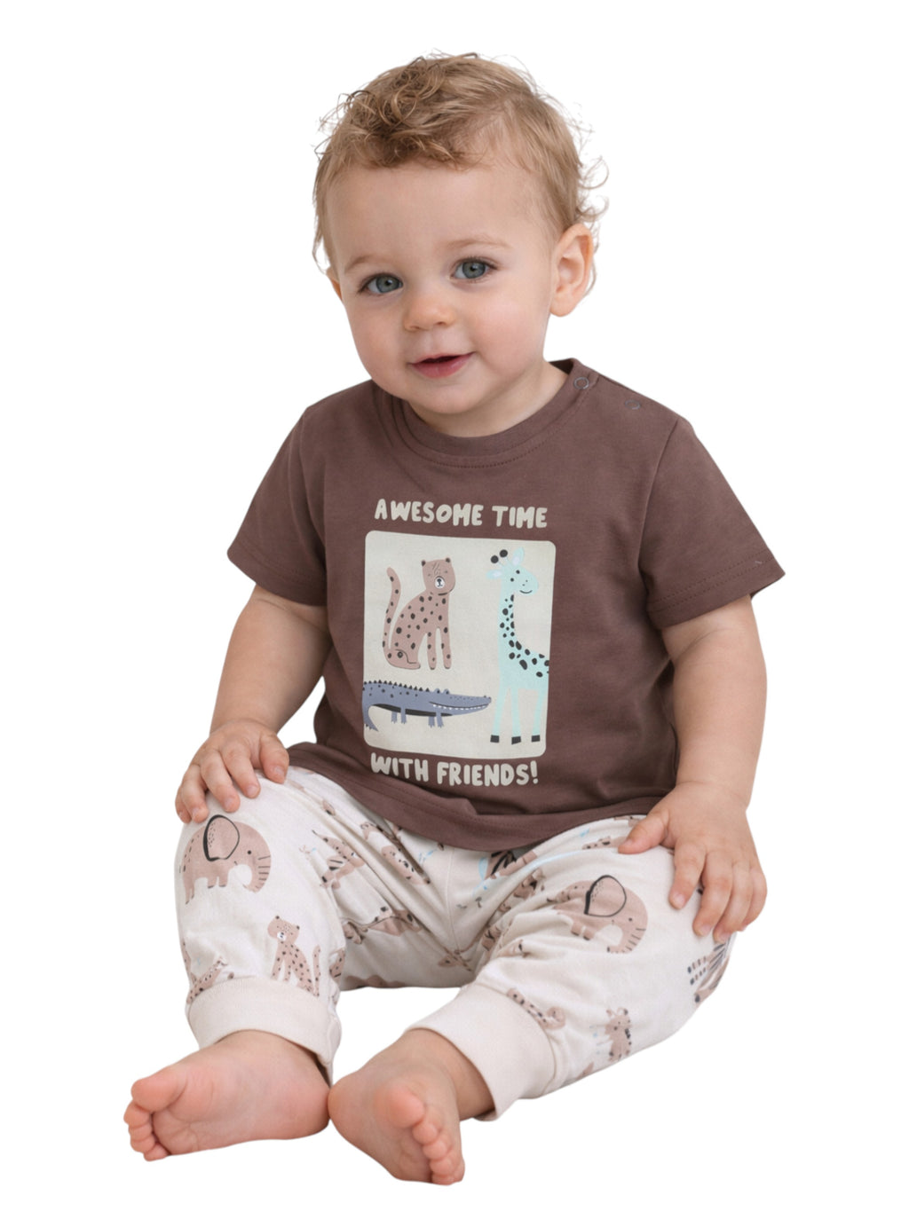 Infant Boys Animal Graphic Cotton Pajama Set “ T-Shirt & Pajama Pants Nightwear
