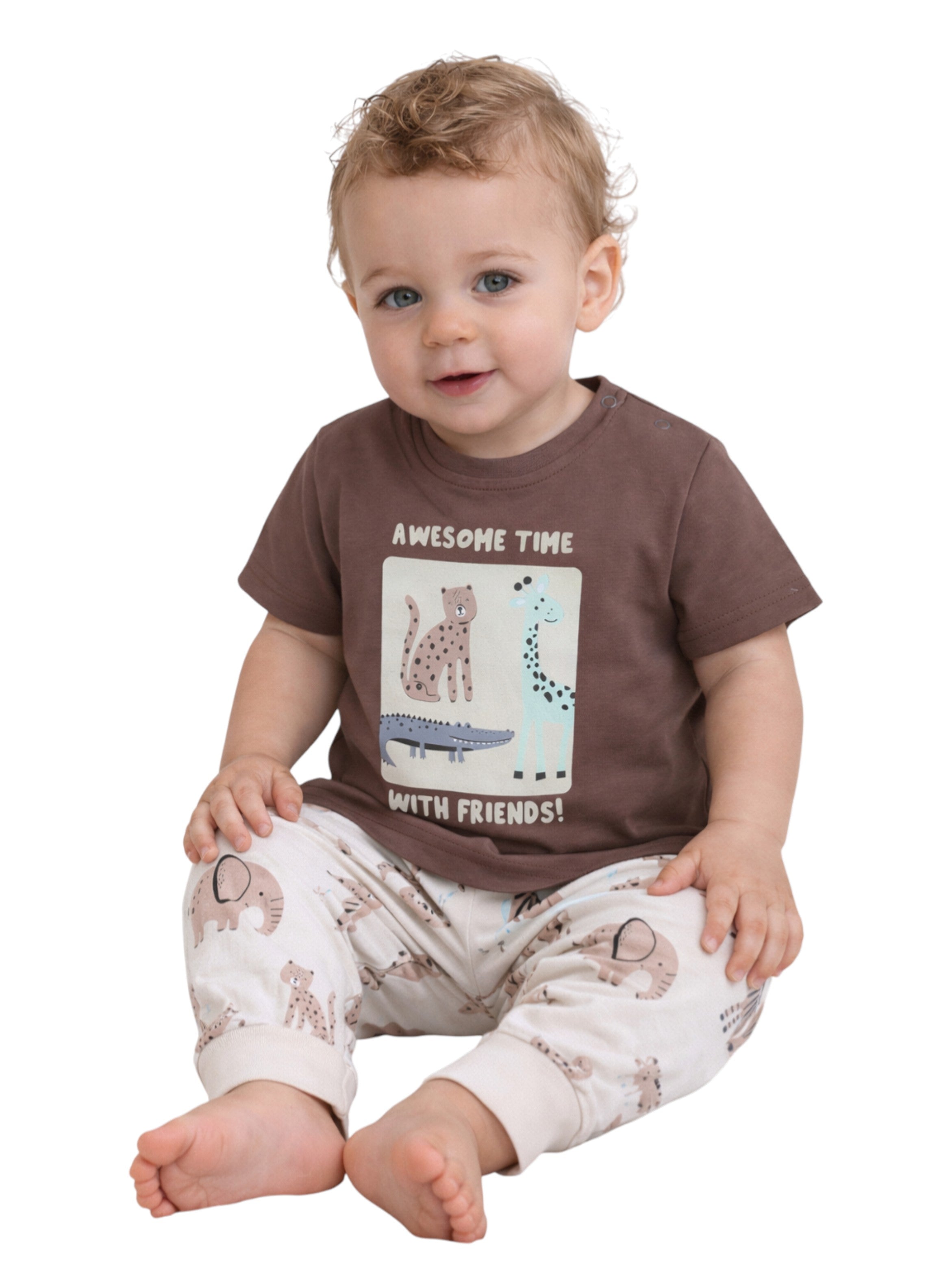Infant Boys Animal Graphic Cotton Pajama Set “ T-Shirt & Pajama Pants Nightwear