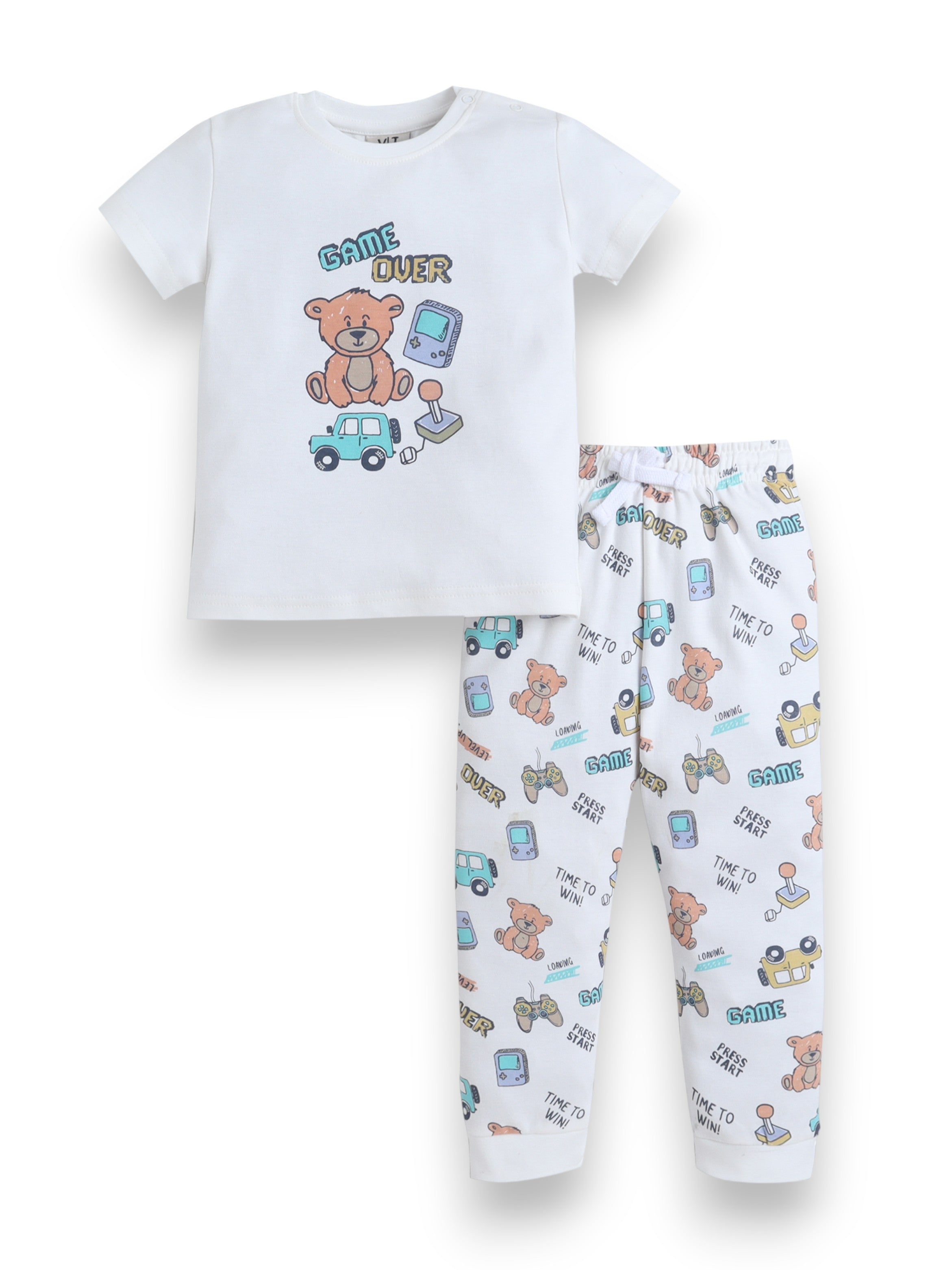 Infant Boys Teddy Bear Print Cotton Pajama Set “ T-Shirt & Pajama Pants Nightwear