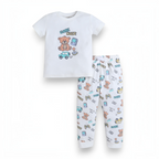 victor and jane baby boys white cotton t-shirt and pants set with gamer teddy bear and joystick print