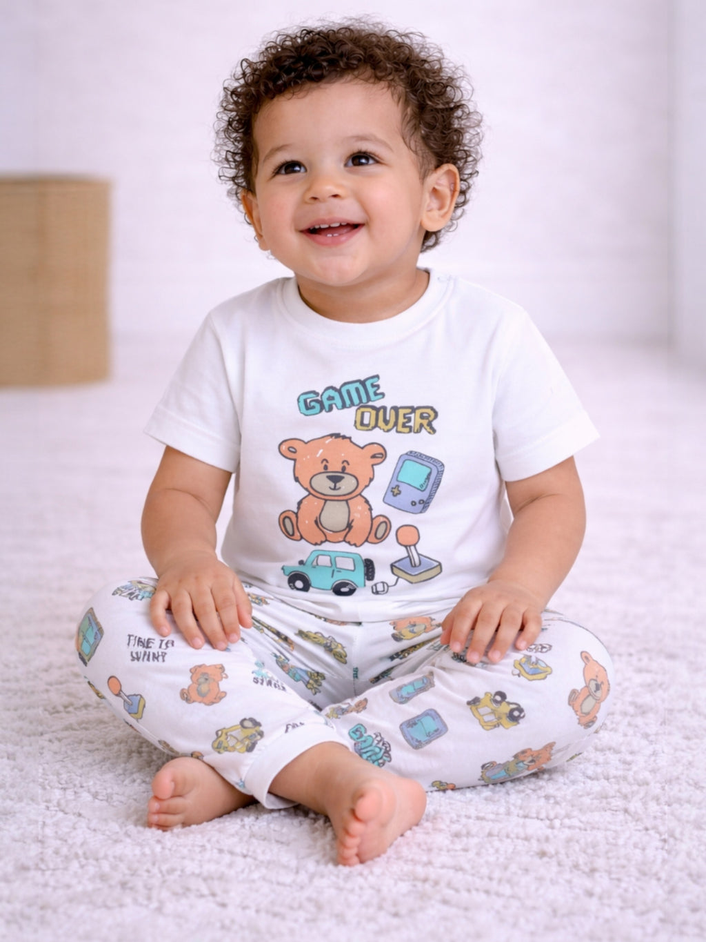 Infant Boys Teddy Bear Print Cotton Pajama Set “ T-Shirt & Pajama Pants Nightwear