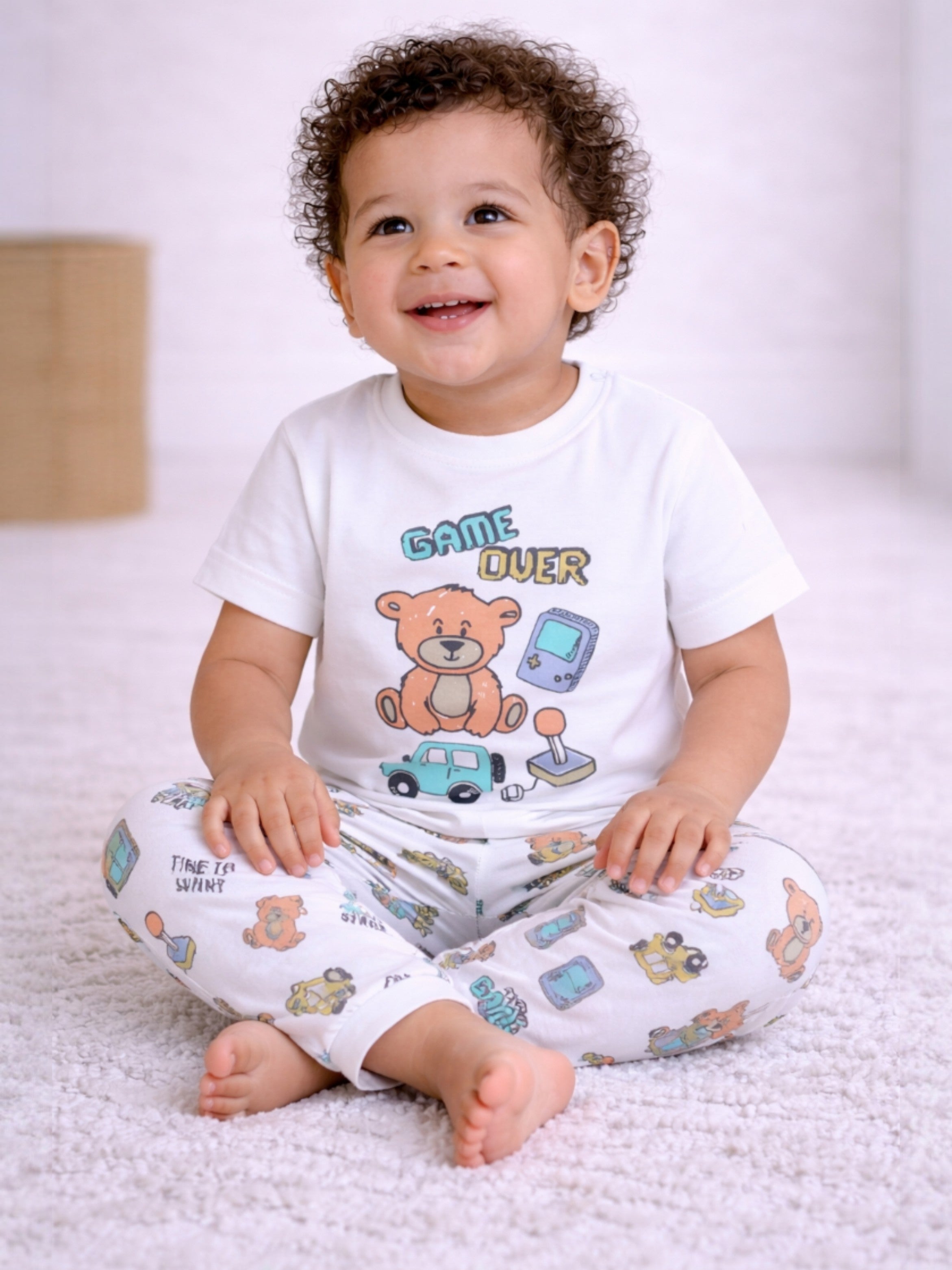 Infant Boys Teddy Bear Print Cotton Pajama Set “ T-Shirt & Pajama Pants Nightwear