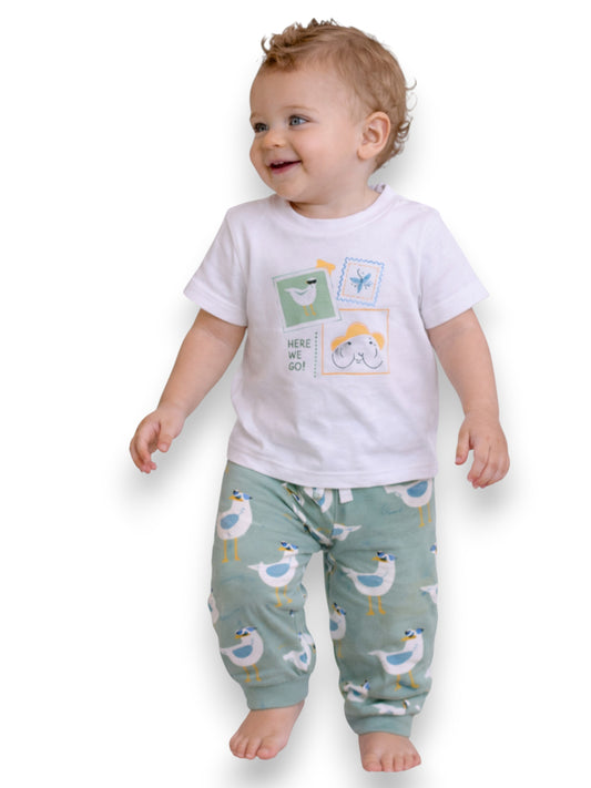 Infant Boys Bird Graphic Cotton Pajama Set – T-Shirt & Pajama Pants Nightwear