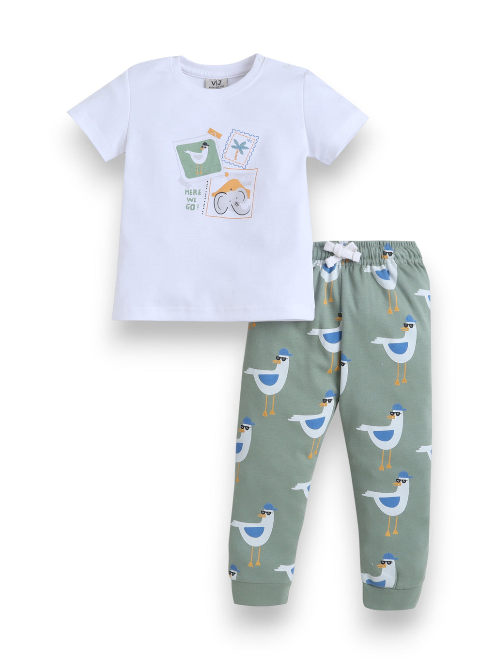 Infant Boys Bird Graphic Cotton Pajama Set “ T-Shirt & Pajama Pants Nightwear