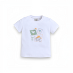 victor and jane baby boys white cotton t-shirt with cute travel-themed graphic prints and shoulder snap buttons