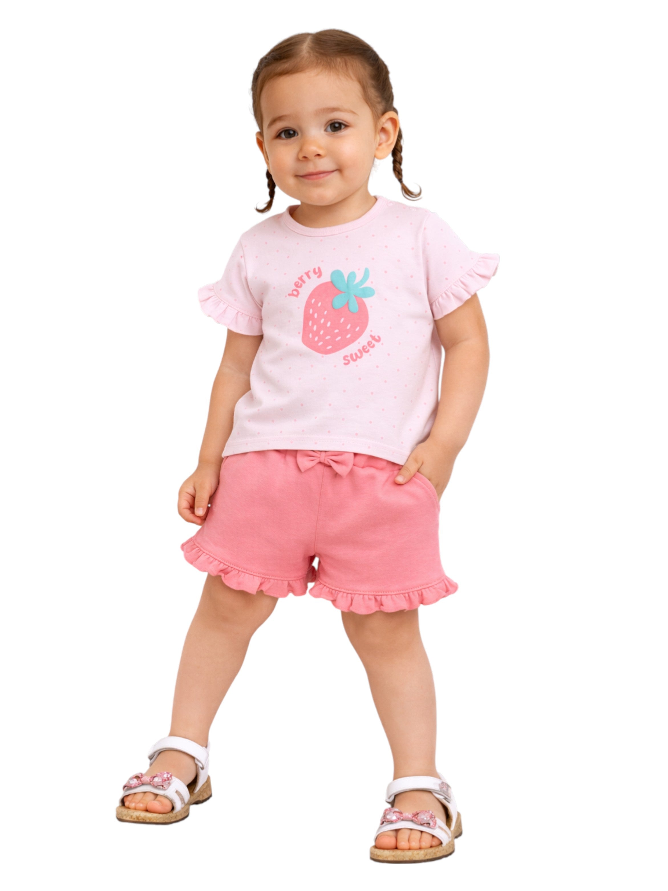 Infant Girls’ 2-Piece Set “ Strawberry Print Top & Ruffle Shorts