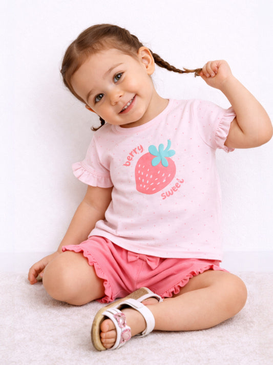 Infant Girls’ 2-Piece Set – Strawberry Print Top & Ruffle Shorts