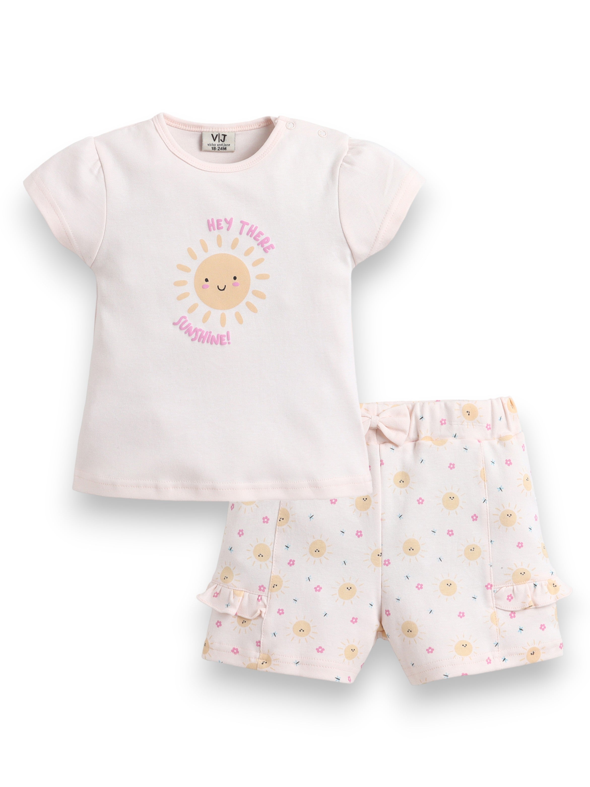 Infant Girls’ 2-Piece Set “ Sunshine Slogan Top & Floral Ruffle Shorts