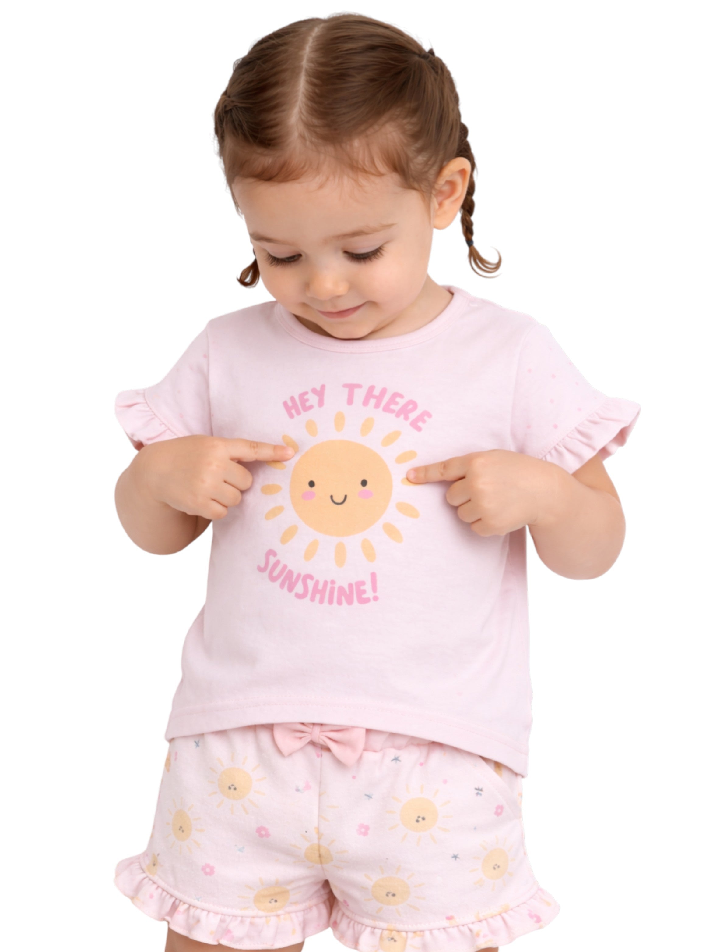 Infant Girls’ 2-Piece Set “ Sunshine Slogan Top & Floral Ruffle Shorts