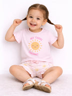 Infant Girls’ 2-Piece Set “ Sunshine Slogan Top & Floral Ruffle Shorts