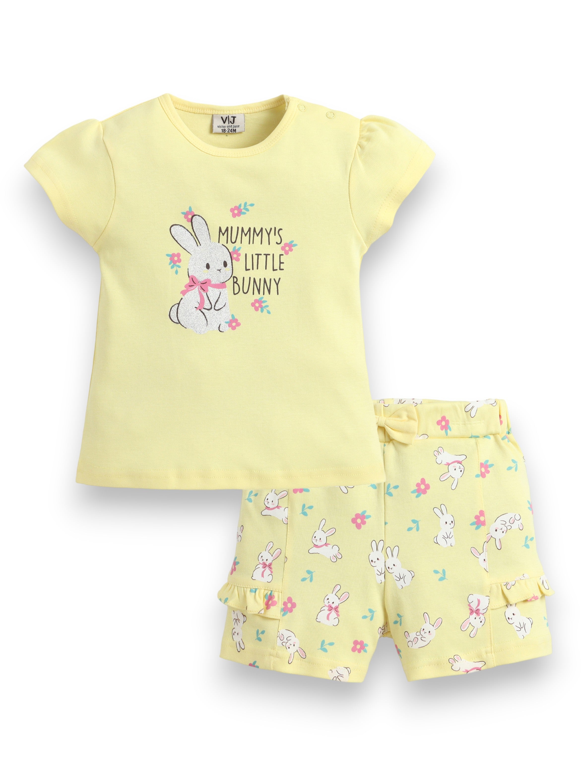 Infant Girls’ 2-Piece Set “ Bunny Graphic Top & Floral Ruffle Shorts