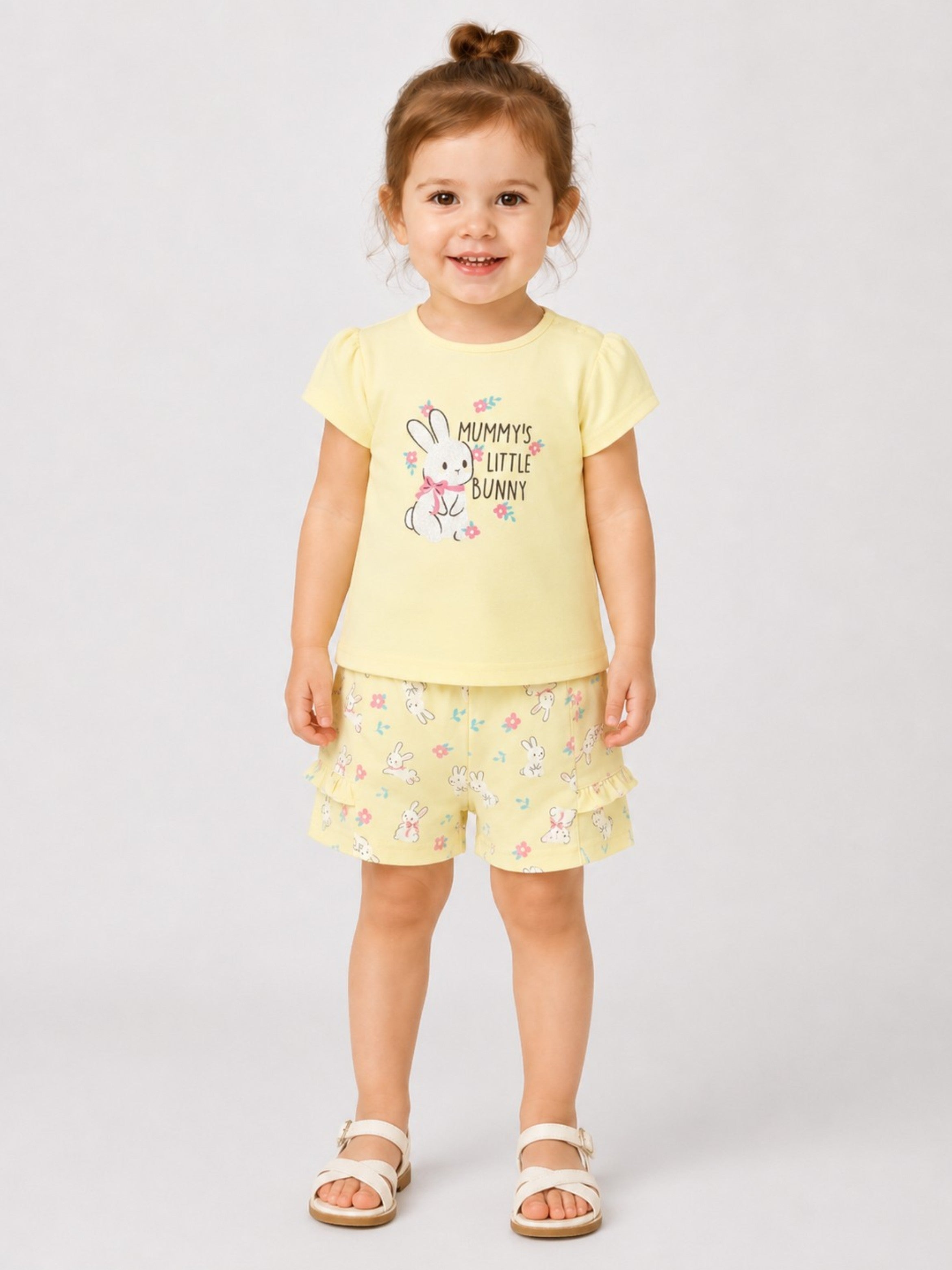 Infant Girls’ 2-Piece Set “ Bunny Graphic Top & Floral Ruffle Shorts