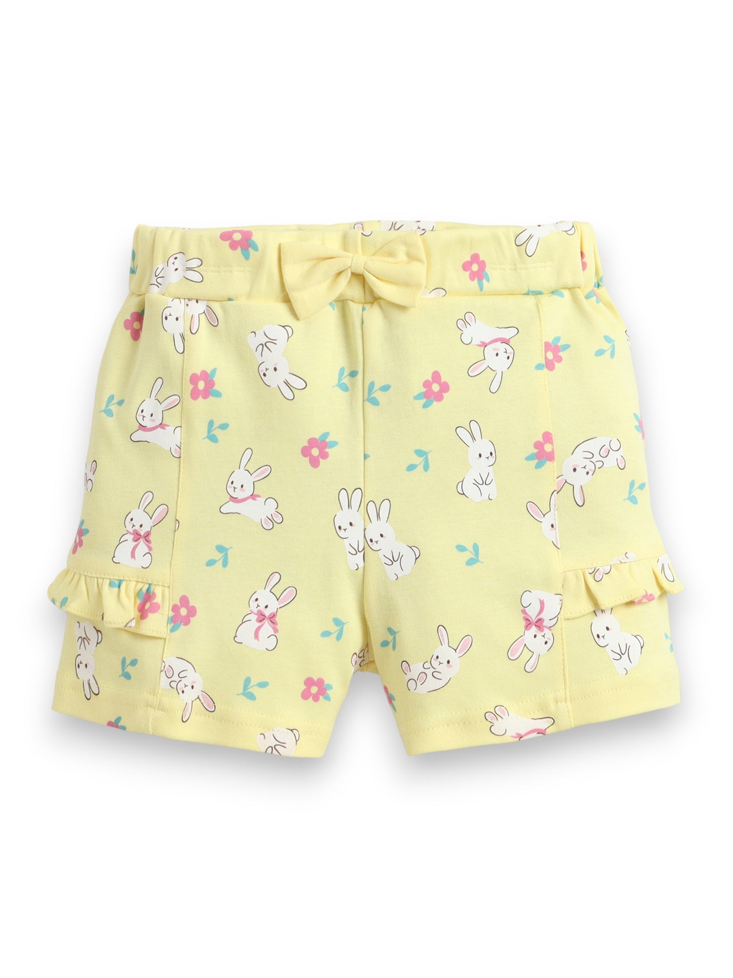 Infant Girls’ 2-Piece Set – Bunny Graphic Top & Floral Ruffle Shorts