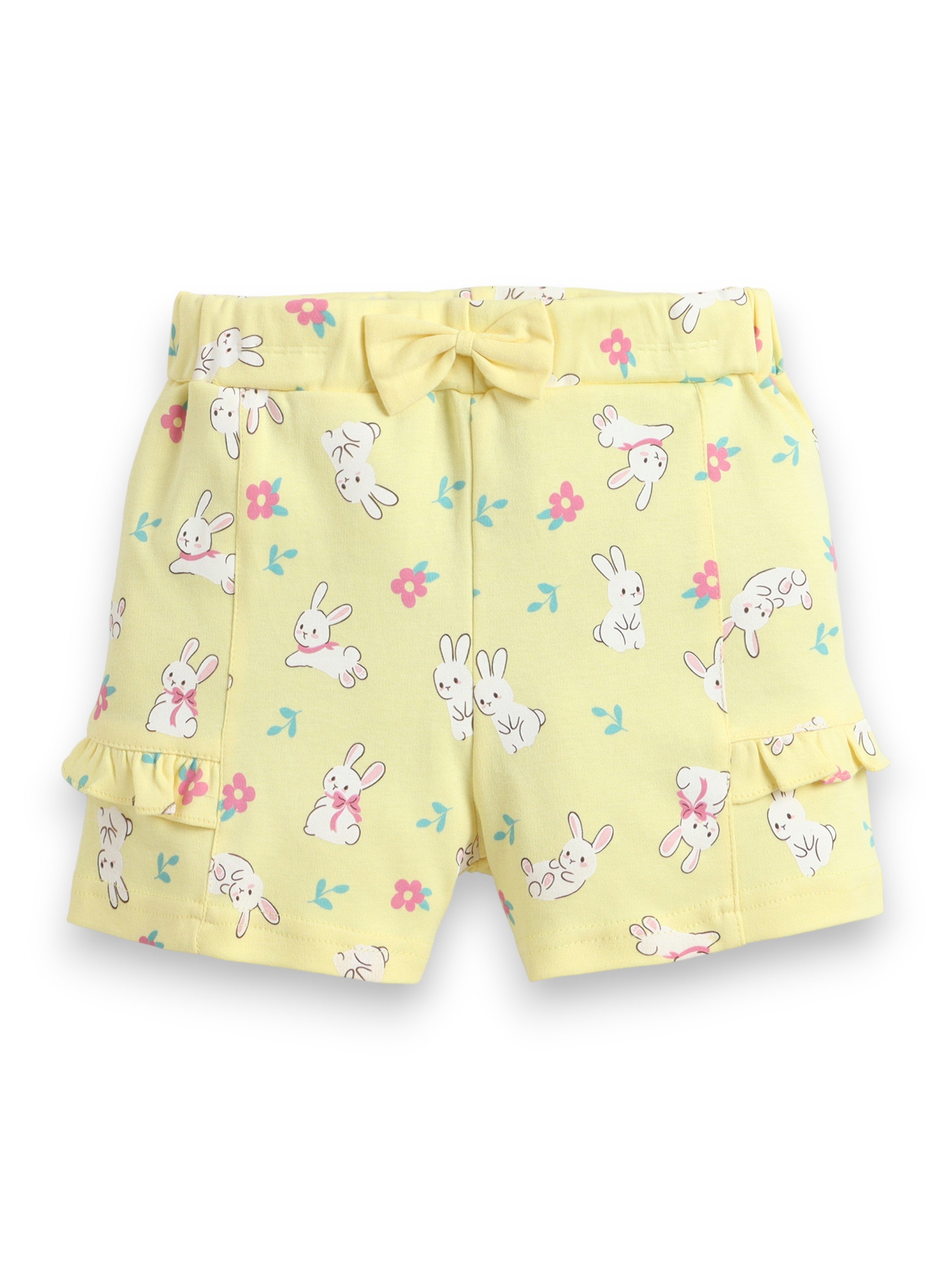 Infant Girls’ 2-Piece Set “ Bunny Graphic Top & Floral Ruffle Shorts