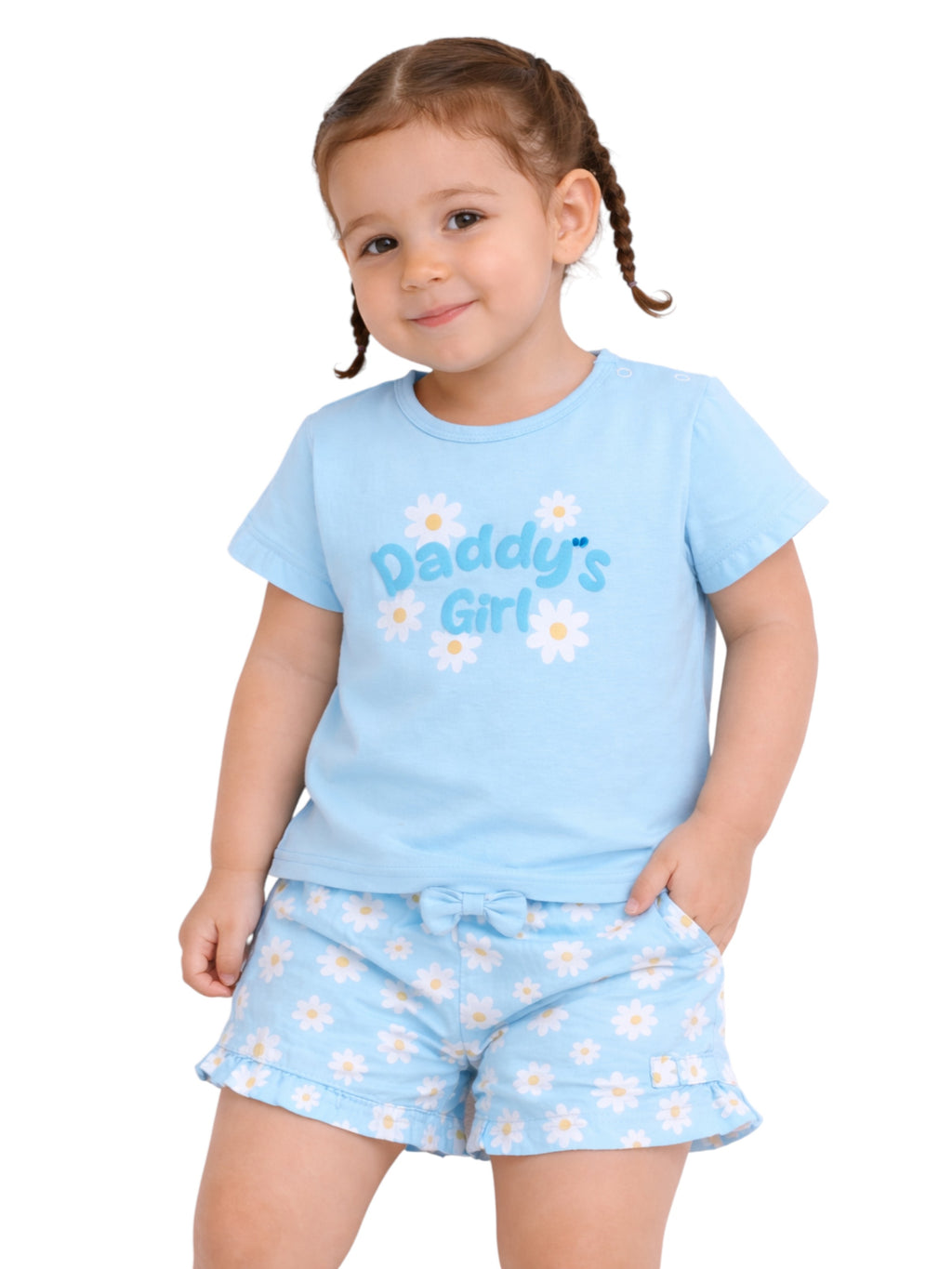Infant Girls’ 2-Piece Set “ Œdaddy’S Girl” Top & Daisy Print Ruffle Shorts