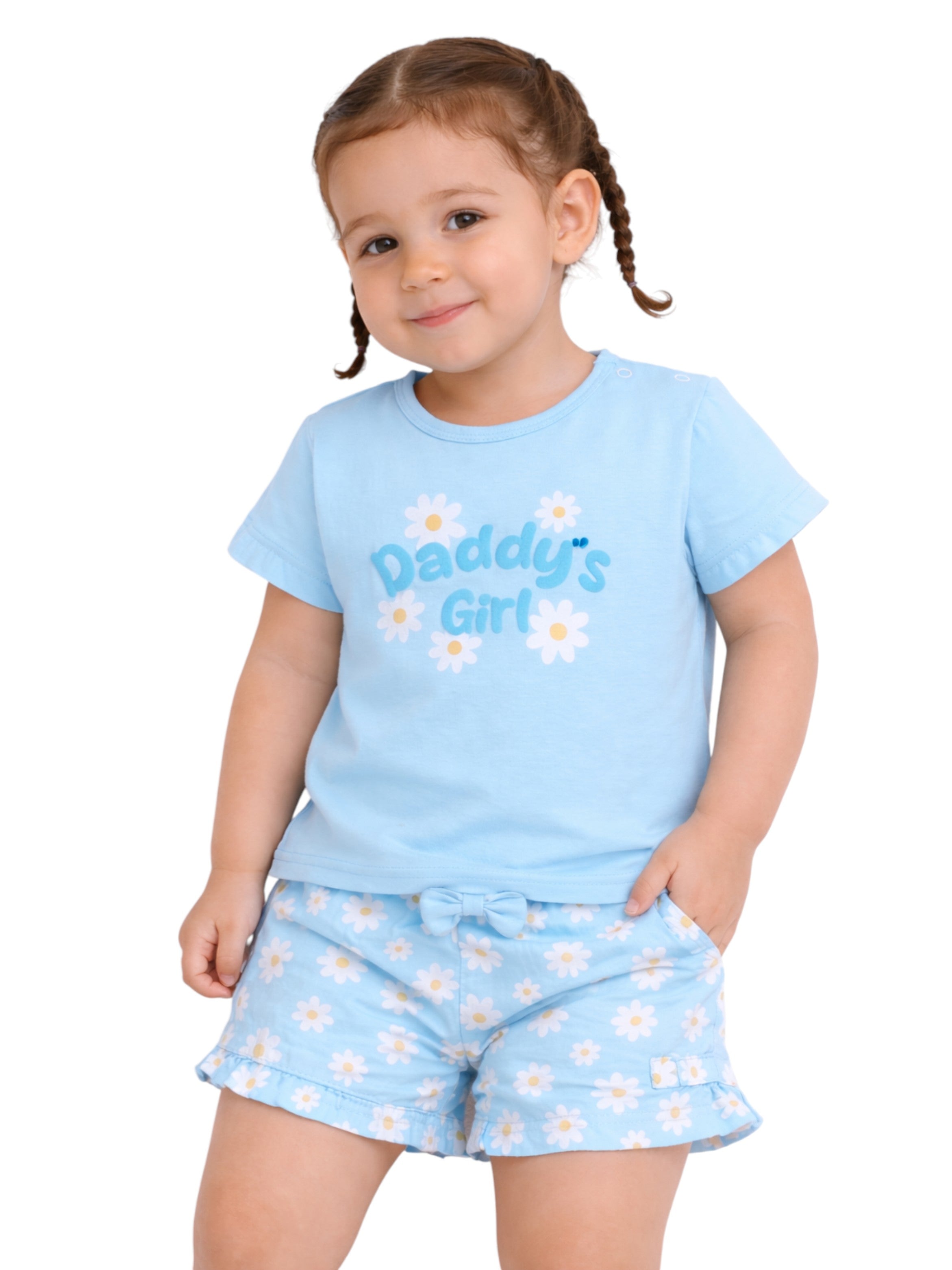 Infant Girls’ 2-Piece Set “ Œdaddy’S Girl” Top & Daisy Print Ruffle Shorts