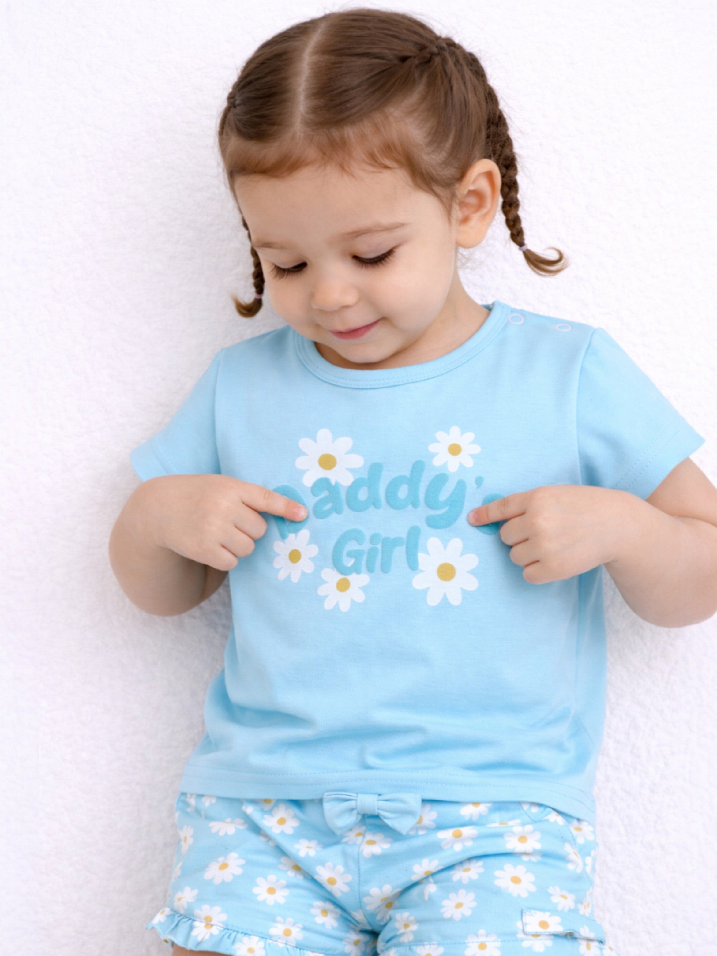 Infant Girls’ 2-Piece Set “ Œdaddy’S Girl” Top & Daisy Print Ruffle Shorts