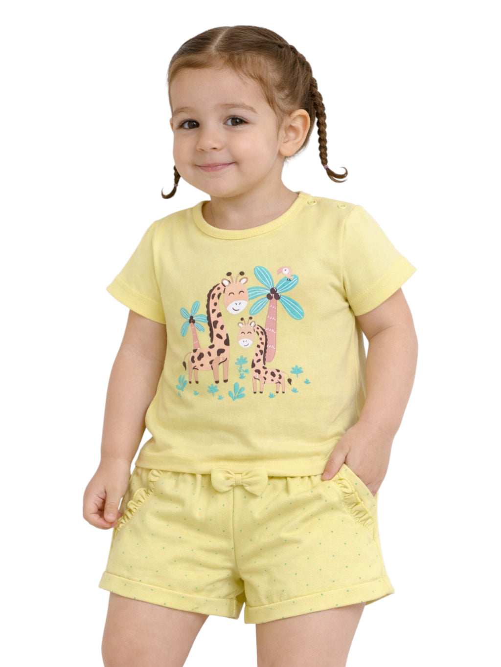 Infant Girls’ 2-Piece Set “ Giraffe Print Top & Dotted Shorts