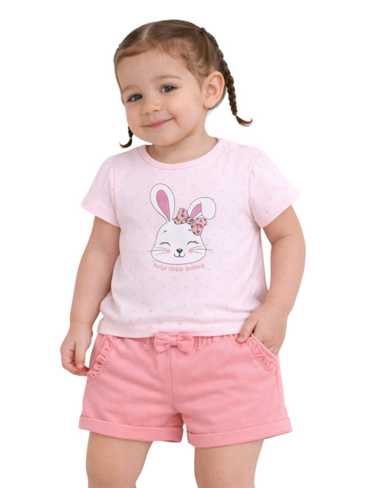 Infant Girls’ 2-Piece Set – Bunny Face Top & Bow Detail Shorts