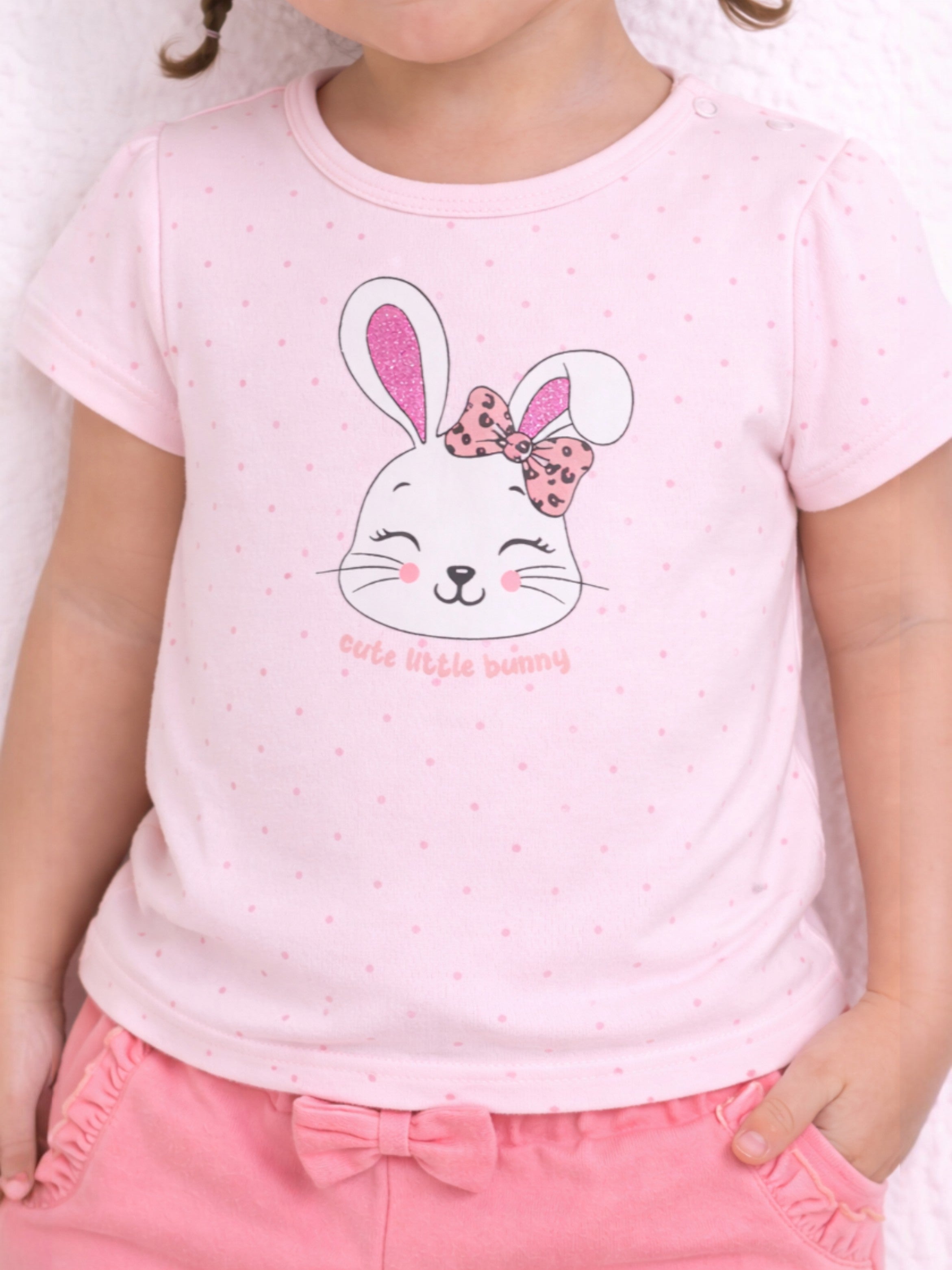 Infant Girls’ 2-Piece Set “ Bunny Face Top & Bow Detail Shorts