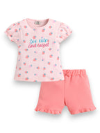Infant Girls’ 2-Piece Set “ Œso Cute And Sweet” Puff Sleeve Top & Ruffle Shorts