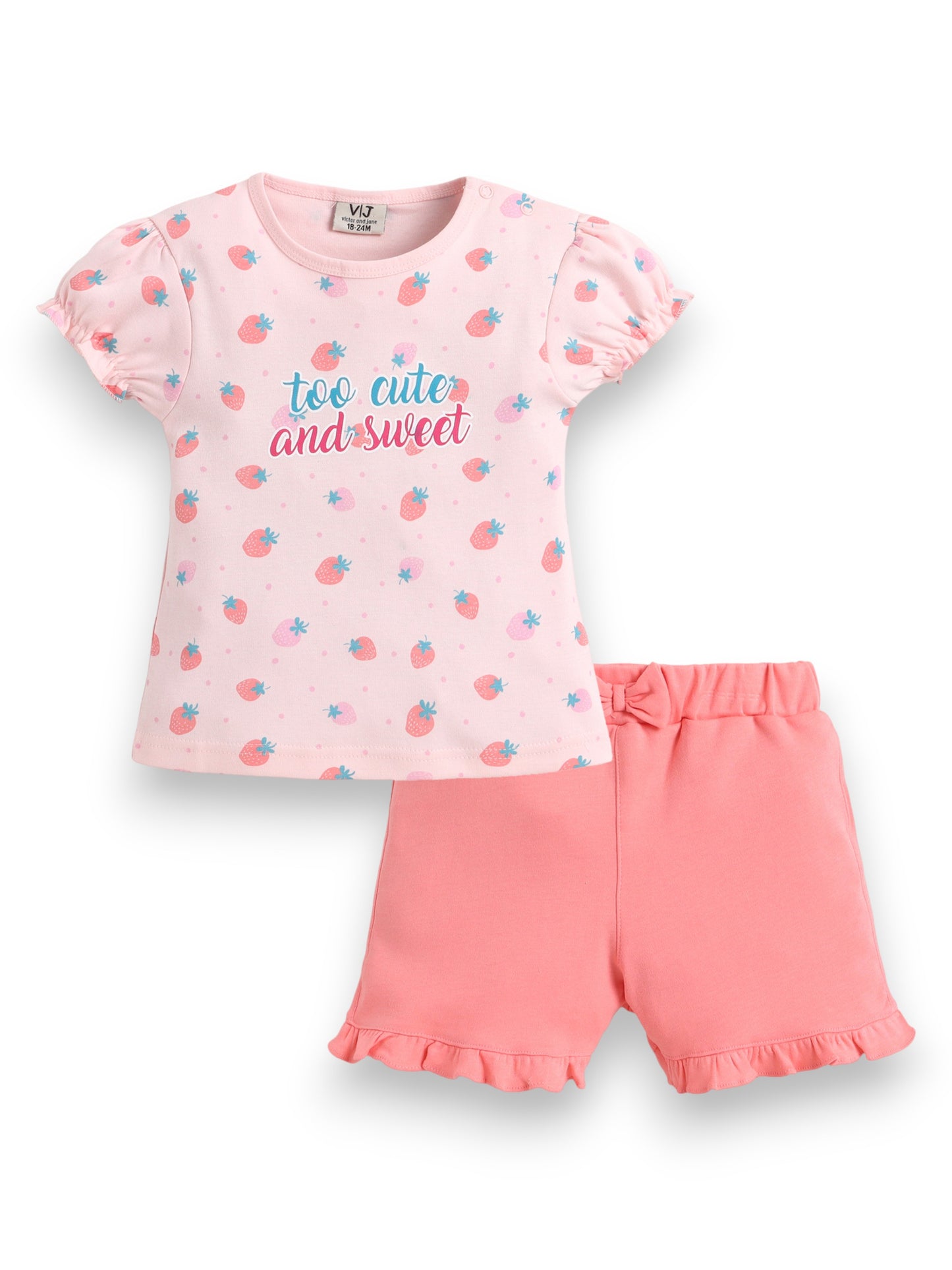 Infant Girls’ 2-Piece Set – “So Cute and Sweet” Puff Sleeve Top & Ruffle Shorts