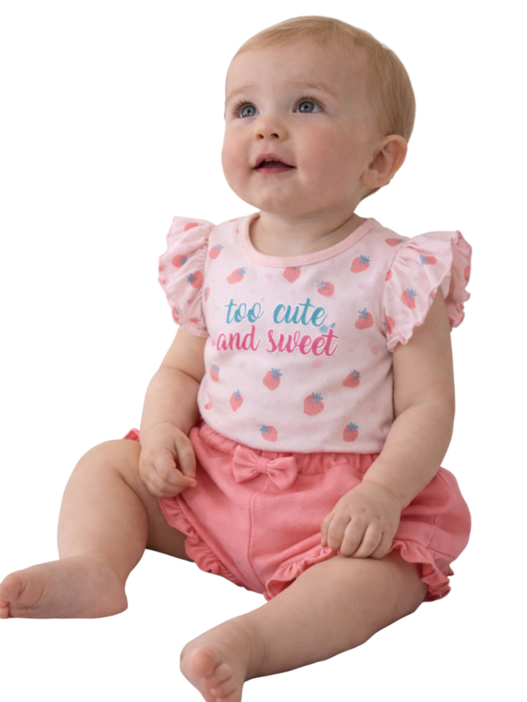 Infant Girls’ 2-Piece Set “ Œso Cute And Sweet” Puff Sleeve Top & Ruffle Shorts