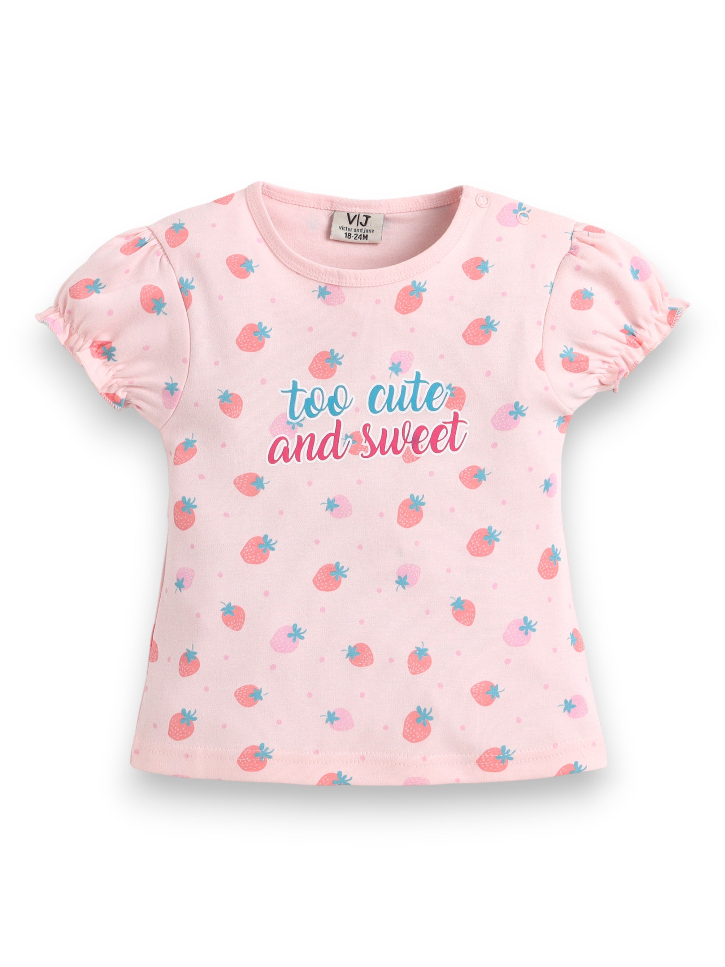 Infant Girls’ 2-Piece Set “ Œso Cute And Sweet” Puff Sleeve Top & Ruffle Shorts