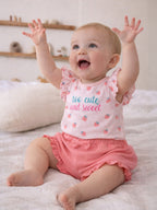 Infant Girls’ 2-Piece Set “ Œso Cute And Sweet” Puff Sleeve Top & Ruffle Shorts