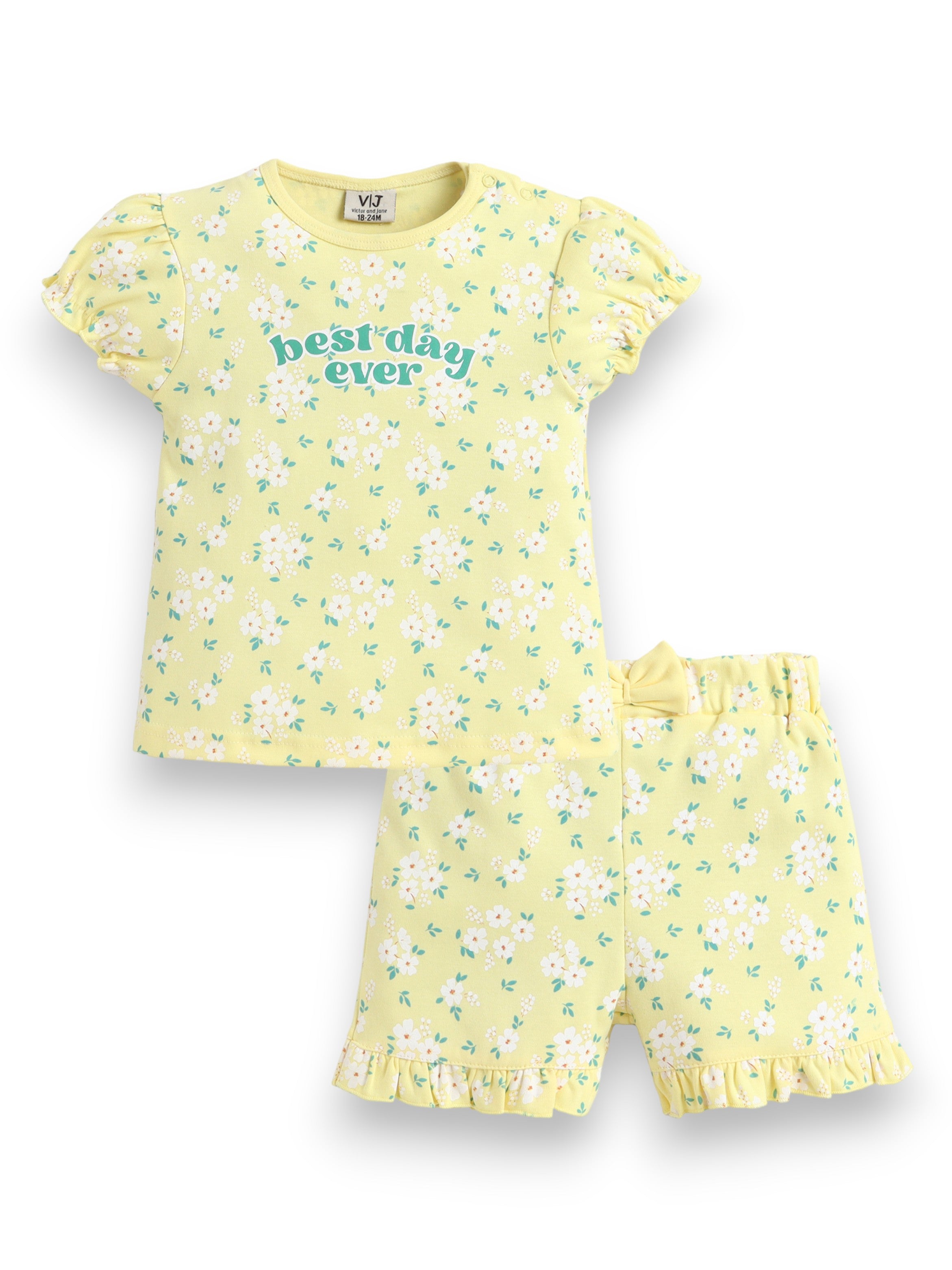 Infant Girls’ 2-Piece Set “ Œbest Day Ever” Puff Sleeve Top & Ruffle Shorts