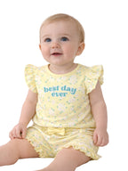 Infant Girls’ 2-Piece Set “ Œbest Day Ever” Puff Sleeve Top & Ruffle Shorts