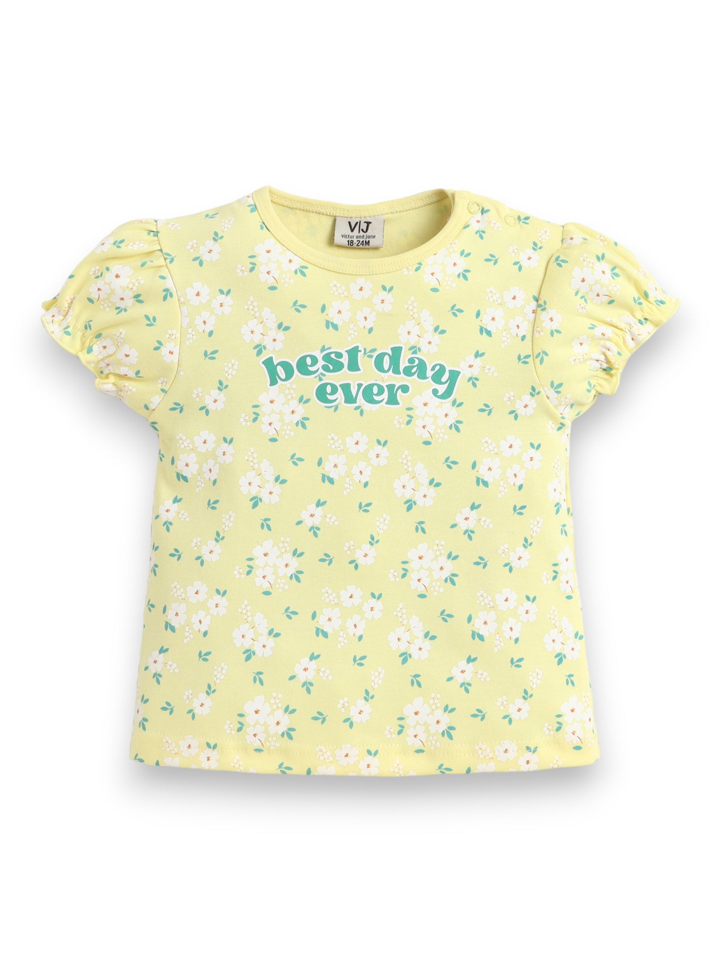 Infant Girls’ 2-Piece Set – “Best Day Ever” Puff Sleeve Top & Ruffle Shorts