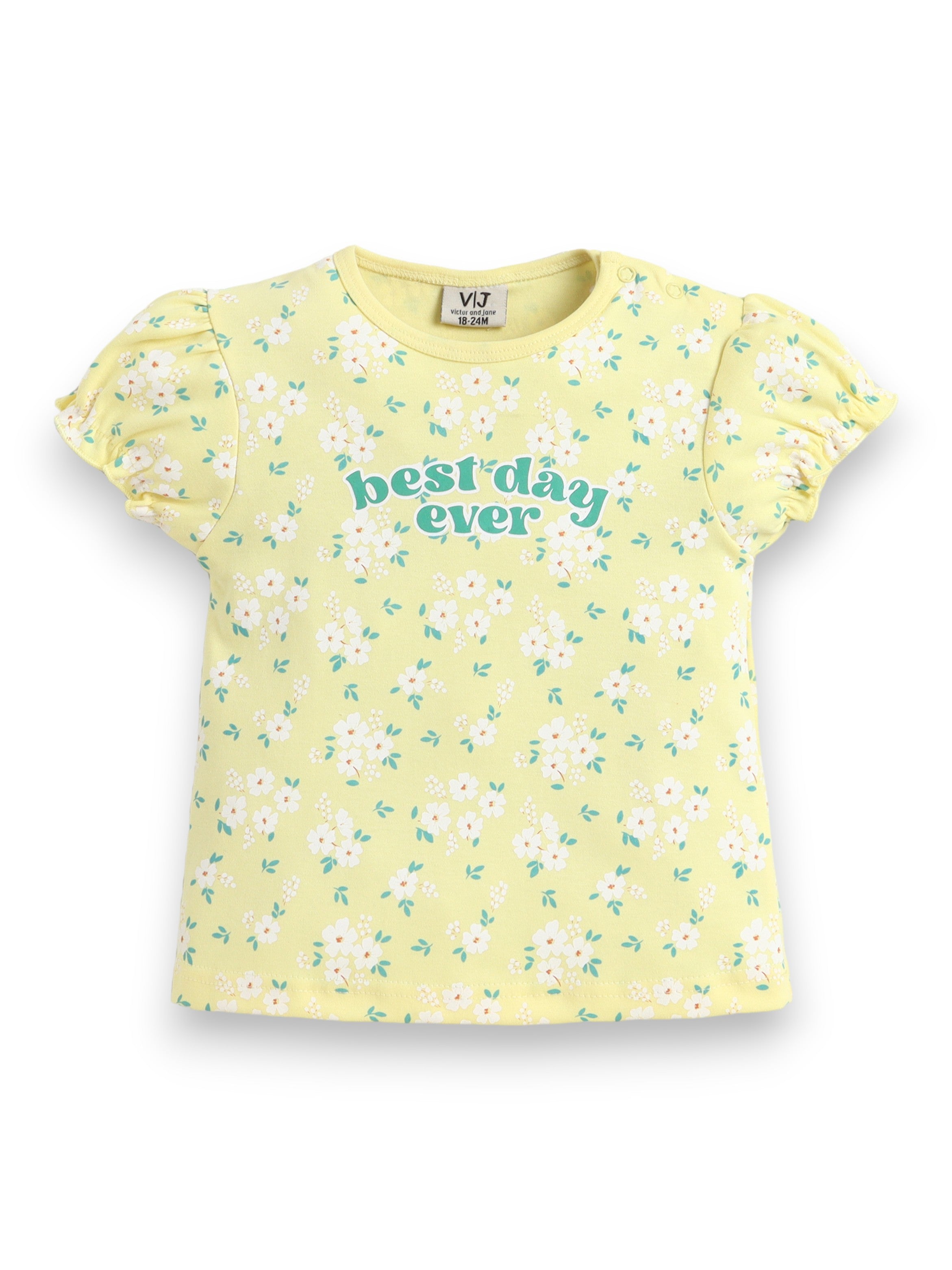 Infant Girls’ 2-Piece Set “ Œbest Day Ever” Puff Sleeve Top & Ruffle Shorts